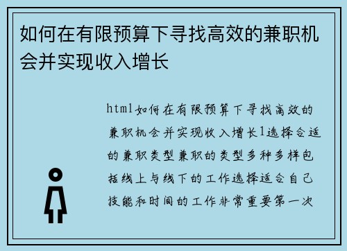 如何在有限预算下寻找高效的兼职机会并实现收入增长
